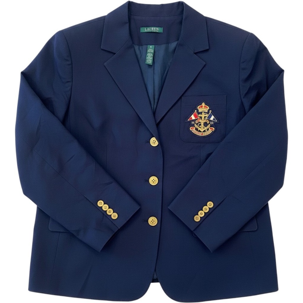 Lauren Ralph Lauren Navy Blue Nautical Bullion Crest Blazer Gold Buttons 2X